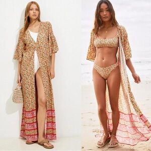 Anthropologie Floral and Red Swim Coverup